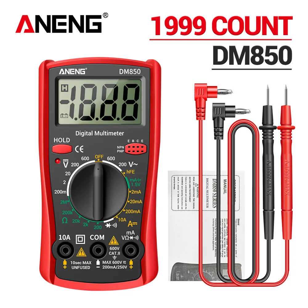 ANENG DM850 Automatisches professionelles Digitalmultimeter 1999, zählt Auto-AC/DC-Spannungsprüfer, Ohm-Strom-Amperemeter-Detektor-Werkzeug