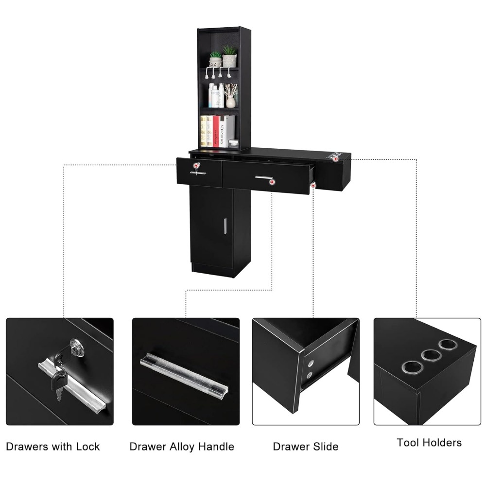Wall Mount Barber Stations, Salon Stations for Hair Stylist, Hair Styling Equipment Set with A Storage Cabinet