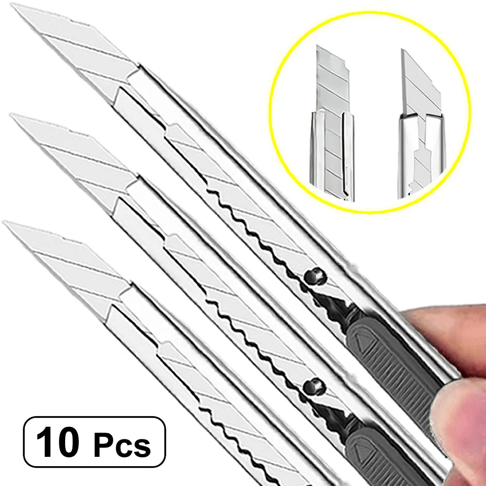 Couteau utilitaire en acier inoxydable, boîte de coupe de papier, Kit d'outils de coupe, lames antidérapantes, couteau de déballage, outils de sculpture artisanaux 1/5/10 pièces