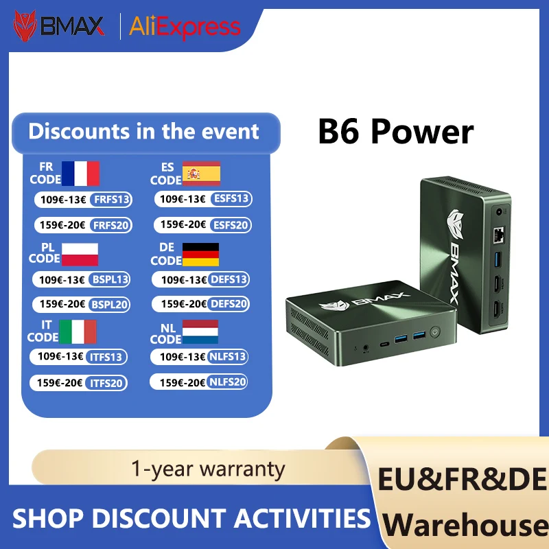 BMAX-Mini PC B6 Power, Intel Core i7-1060NG7 hasta 3,8 ГГц, 16 ГБ LPDDR4 1 ТБ SSD, funcin completa, tipo C, 4K, Triple pantalla