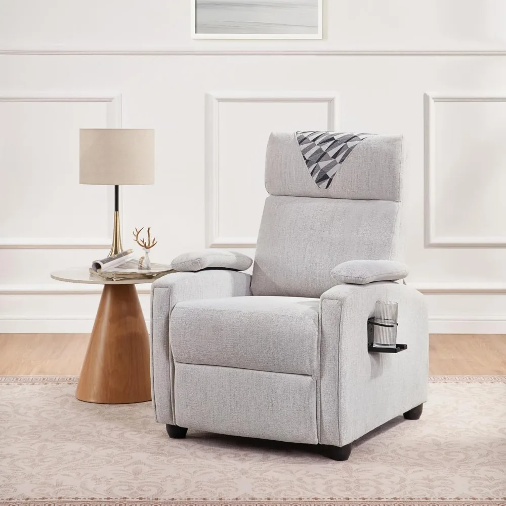 Recliner Chair with Cup Holder for Adults, Fabric Small Reclining Chair Home Theater Seating, Adjustable Modern Single Sofa Arm