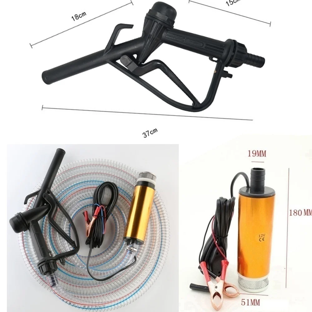 Pistola de reabastecimento de bomba de óleo 2 em 1, elétrica submersível, 5 metros, mangueira de aço, combustível, água, acessórios de acampamento