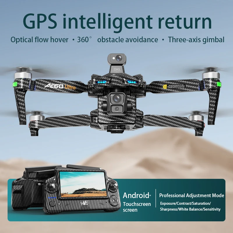 Novo drone gps profissional a60 com câmera 8k, gimbal de 3 eixos, 5g, wi-fi, sem escova, quadricóptero rc, controle de tela, airdrop, segurança