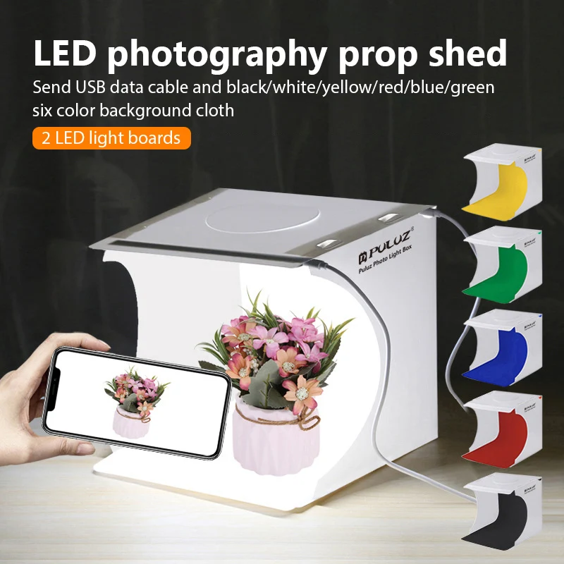 Mini 2 paneles LED plegables portátiles 1100LM luz foto iluminación estudio tienda de tiro caja Kit con 6 colores telones de fondo