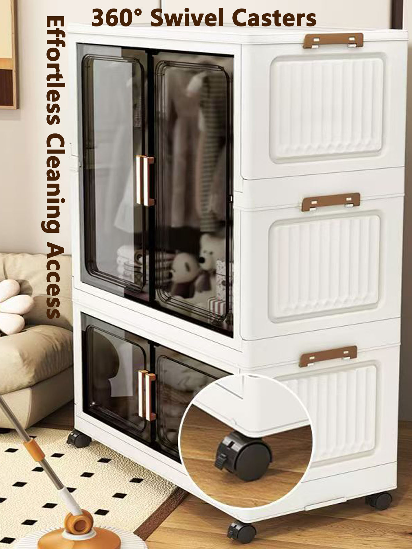 Multi-Functional Folding Storage Cabinet with Doors for Home Office Kitchen Bathroom Organizer White Black Gray