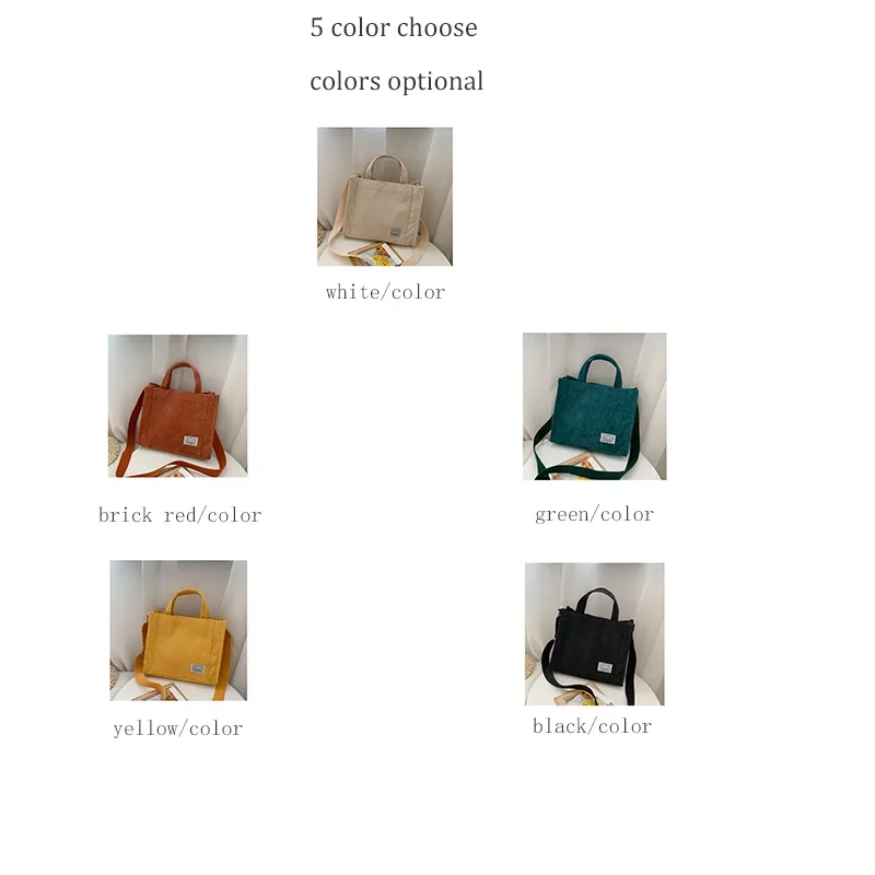 Borsa a tracolla Rilibegan per donna Nuovo stile Borsa portatile di grande capacità in velluto a coste semplice Ins Borsa quadrata piccola di tendenza alla moda