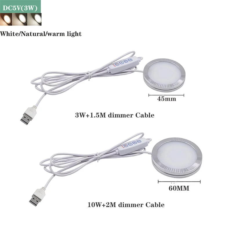 Ultrathin 8mm USB DC5V 3W 10W Dimmable Spotlight Surface Mounted Mini LED Circular Simple Ceiling Light Exhibition Cabinet Lamp