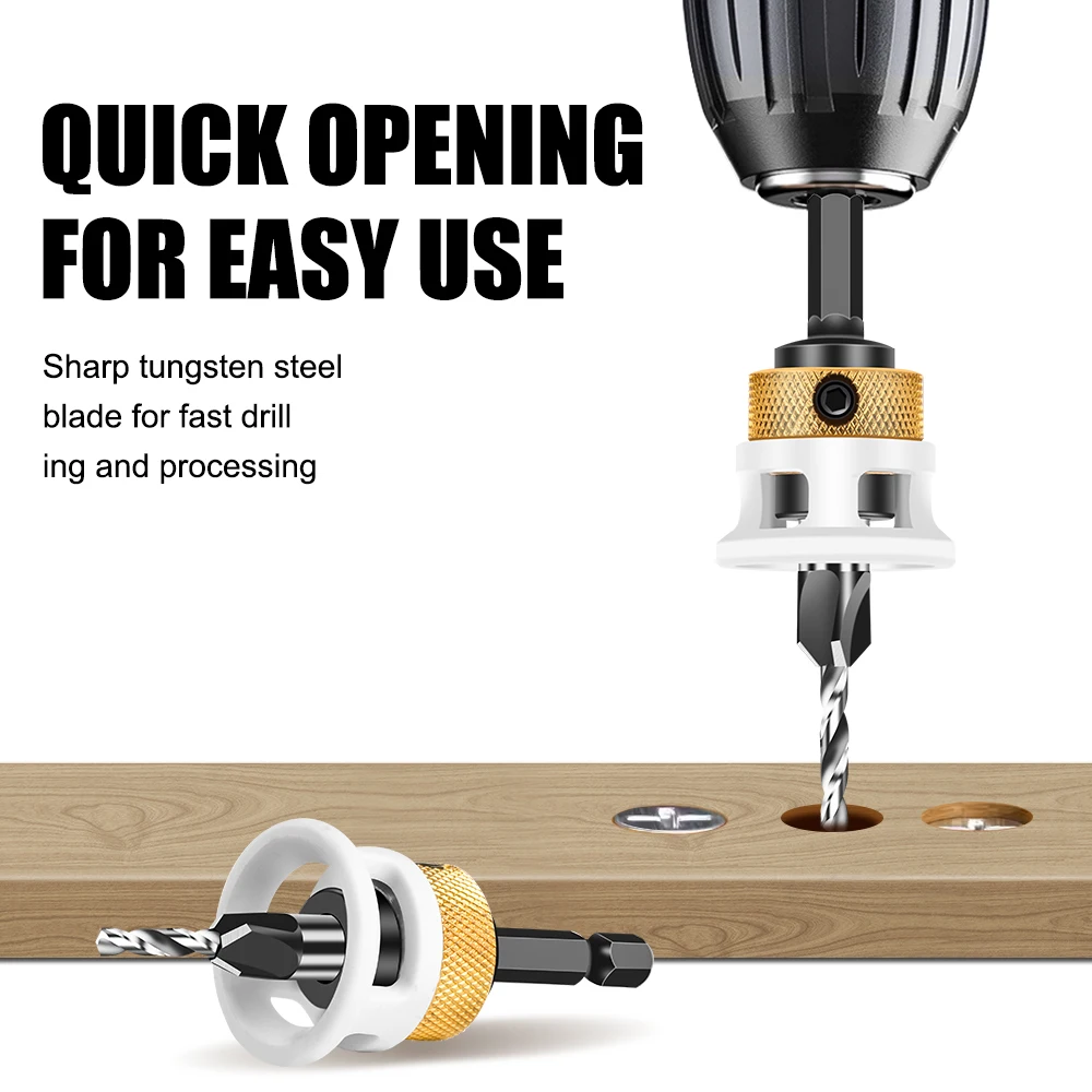 Woodworking Limit Four Edge Countersink Drill Alloy Drill Cone Drill Adjustable Depth Step Drill Screw Countersink Drill Bit