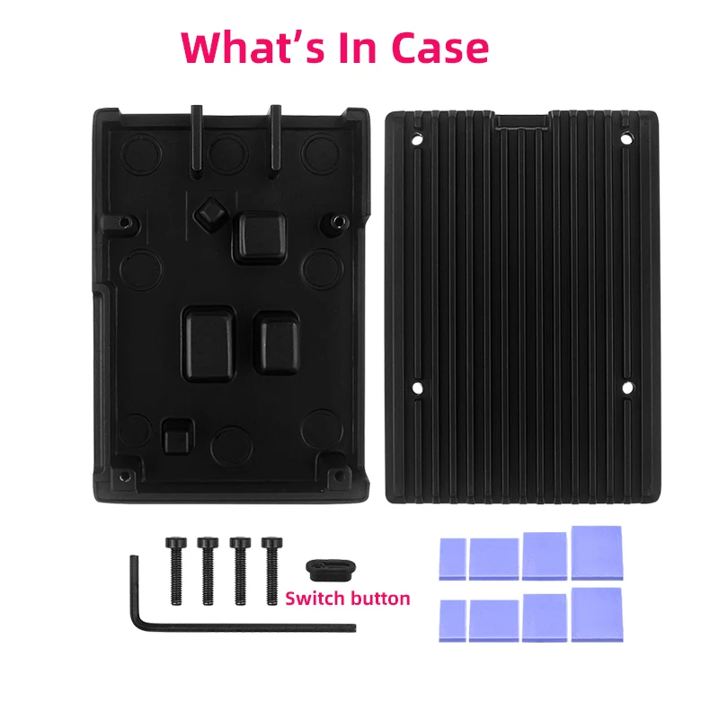 Raspberry Pi 5 อลูมิเนียมกรณี Passive Cooling Shell พร้อมซิลิโคนความร้อนปุ่มสวิทช์เงียบการกระจายความร้อนสําหรับ RPI 5 Pi5