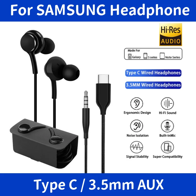 Cuffie cablate originali di tipo C per Samsung Galaxy S25 S24 S23 S22 S21 Ultra 3.5mm AUX Auricolari Note20 A54 A53 Xiaomi Auricolare