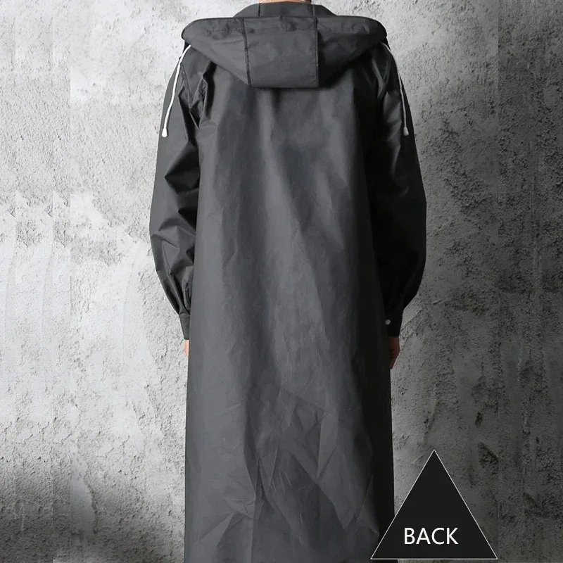 สีดําแฟชั่นผู้ใหญ่กันน้ํายาวเสื้อกันฝนผู้หญิงผู้ชาย Rain Coat Hooded สําหรับเดินป่ากลางแจ้งตกปลาปีนเขาหนา