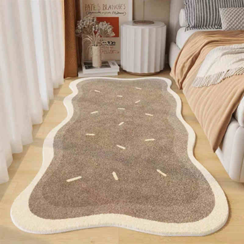 VIKAMA Fresh and Simple Wave Edge Shaped Rug Soft and Comfortable Sofa Mattress Bedside Rug Easy Care Cloakroom Decorative Rugs