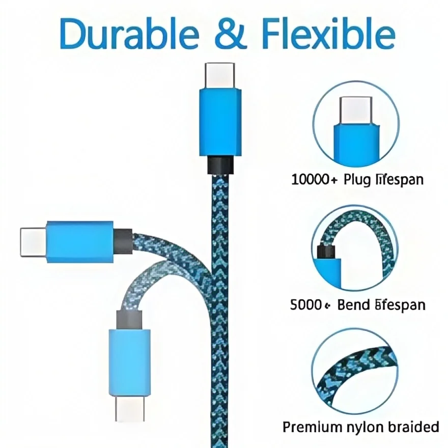 USB Type C Cable 2.4A Fast Charging & Data Sync, Nylon Braided 1M/2M/3M for Samsung Huawei Android Phones