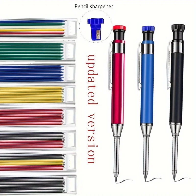 2,8 mm Metall-Aluminium-Stab, Tiefloch-Holzbearbeitungsstift, Markierungsstift, mechanischer Bleistift für die Massivholzbearbeitung, integrierter Bleistiftspitzer