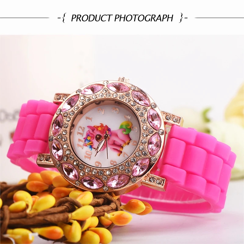 Reloj de cuarzo para niños, moda coreana para dibujos animados de unicornio, relojes de pulsera de silicona rosa, resistente al agua hasta 30M, regalo para estudiantes y niñas