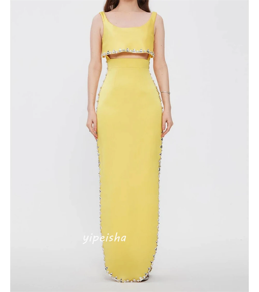 Customized Jiayigong  Simple Modern Style Formal Evening Square Collar A-line Beadings Bespoke Occasion Dresses