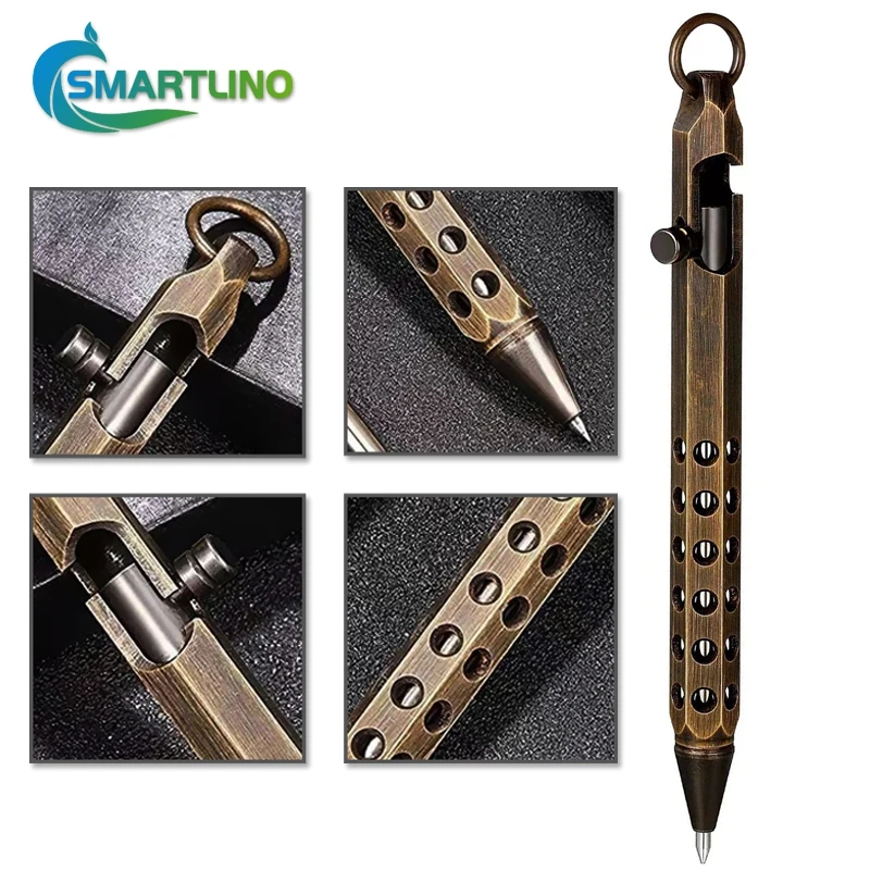 Retro ทองเหลืองยุทธวิธีปากกา Bolt Action ลายเซ็นปากกาลูกลื่นสําหรับธุรกิจคริสต์มาสวันเกิดโรงเรียนนักเรียนสํานักงานเครื่องเขียน
