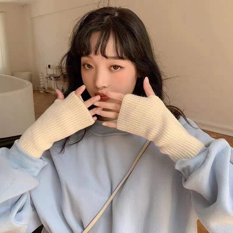 y2k 女性アームウォーマー日本原宿無地袖ゴスニット指なし手袋手首袖女の子アニメ手袋