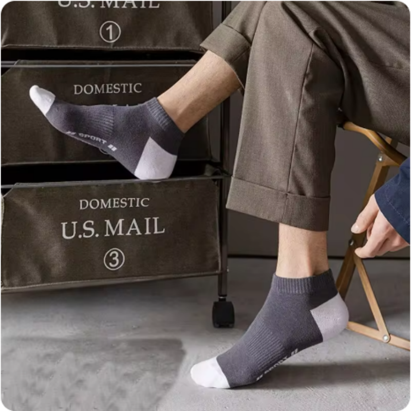 5 Pairs Summer Thin Men Sports Breathable and Comfortable Letter Boat Socks Ins Fashion Sweat-absorbing Short Socks