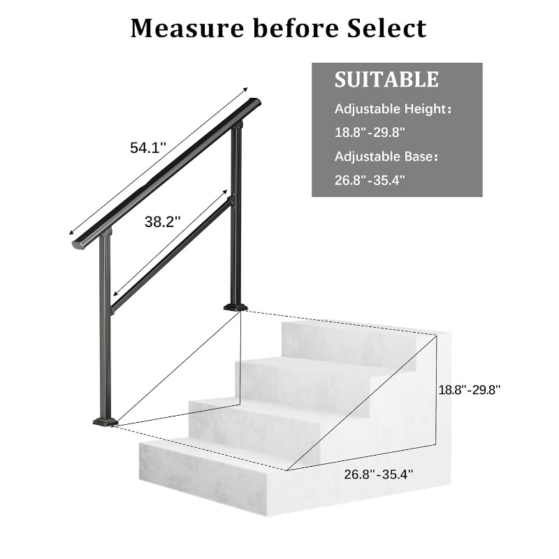 Handrails for Outdoor Steps, HandRail Fit Outdoor Stair Railing, Deck Handrail, Black Wrought Iron Hand Rails kit