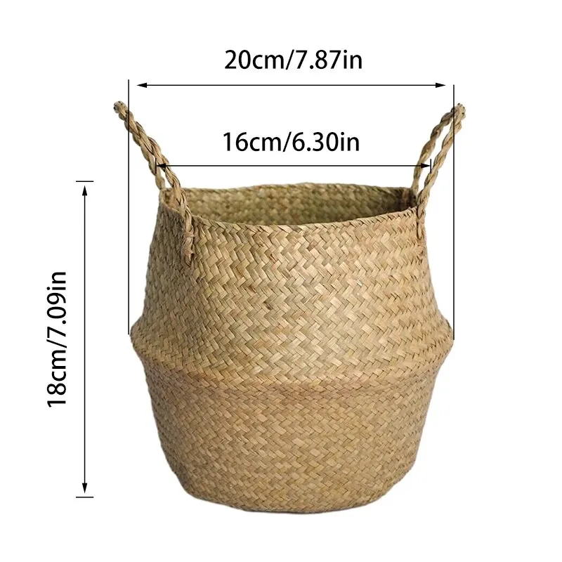 Cesta de mimbre para juguetes, organizador plegable de ratán, cesta de almacenamiento de algas marinas, cesta tejida para lavandería, maceta para plantas y flores para el hogar y el jardín