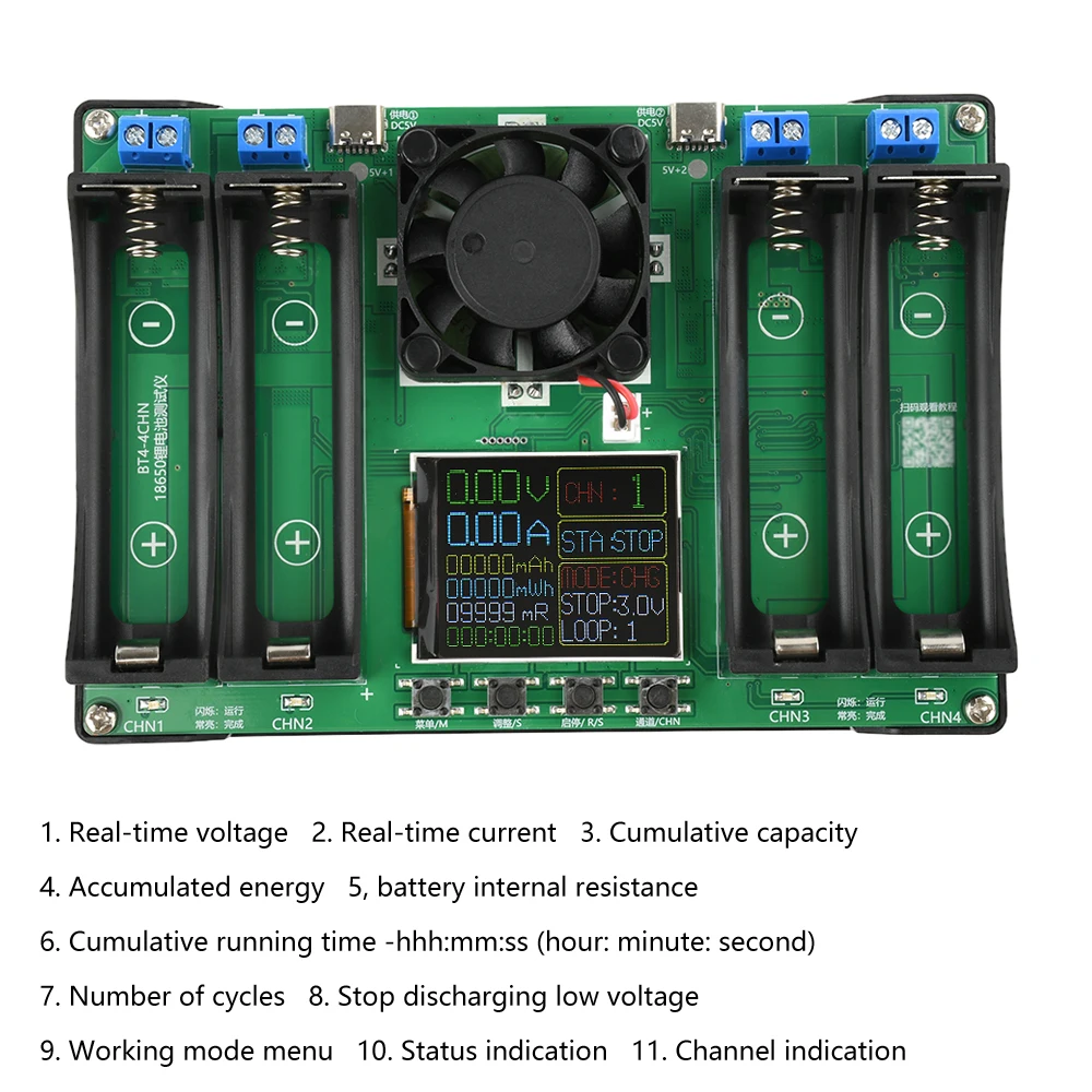 เครื่องทดสอบแบตเตอรี่จอแสดงผล LCD Universal Battery Checker Analyzer Charger สําหรับ 18650 แบตเตอรี่ 4 ช่องเครื่องทดสอบความต้านทานภายใน