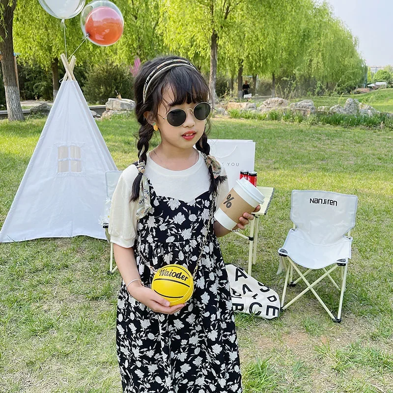 Bolso de hombro redondo para bebés y niños, bandolera de estilo callejero con dibujos animados de baloncesto, monedero con cadena