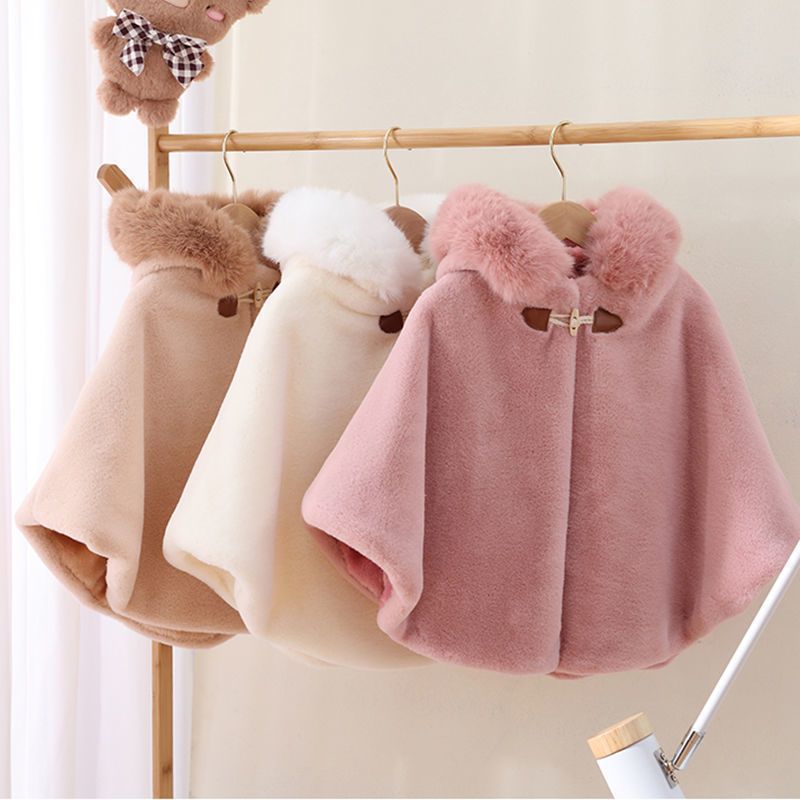 Capa de piel sintética para niña, capa con capucha de princesa para niño pequeño, prendas de vestir para bebé, Top, ropa cálida de 1 a 7 años