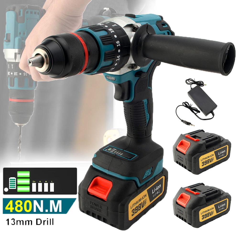 480N.M Trapano a percussione elettrico senza spazzole 13mm Trapano a batteria Cacciavite elettrico Driver fai da te Utensile elettrico per Makita 18V Batteria Pin