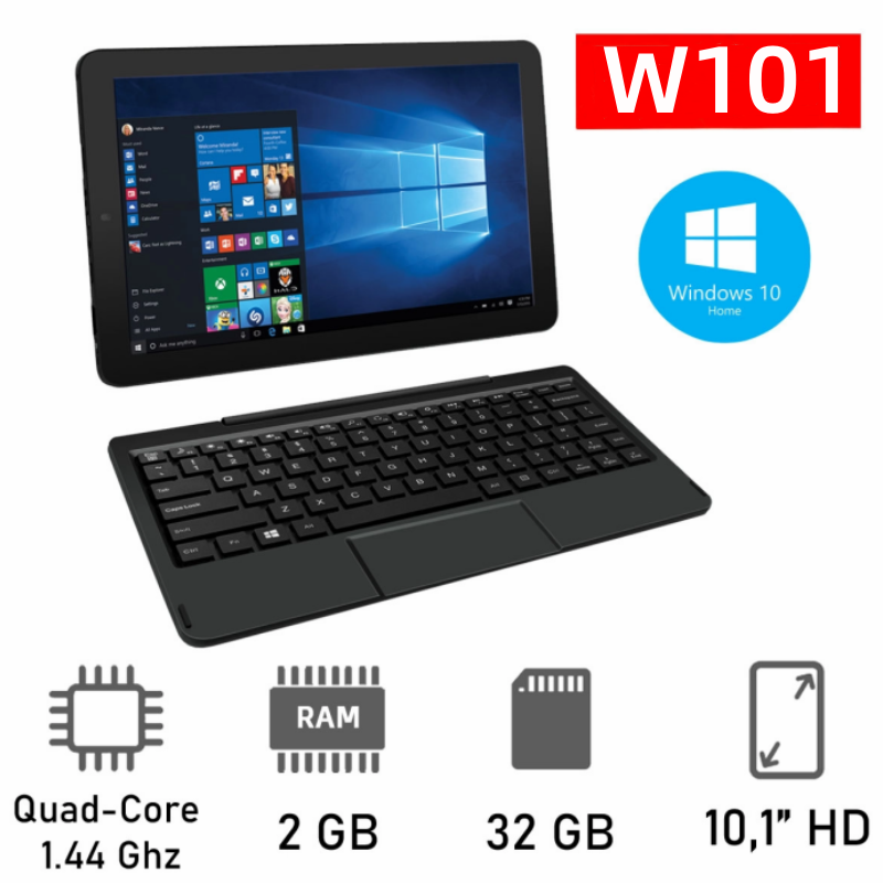 Neues 10,1-Zoll-Windows-10-Tablet mit Tastatur, 2 GB RAM, 32 GB ROM, Z8350 CPU-Tablets, PC, Dual-Kameras, 1280 x 800 IPS W101