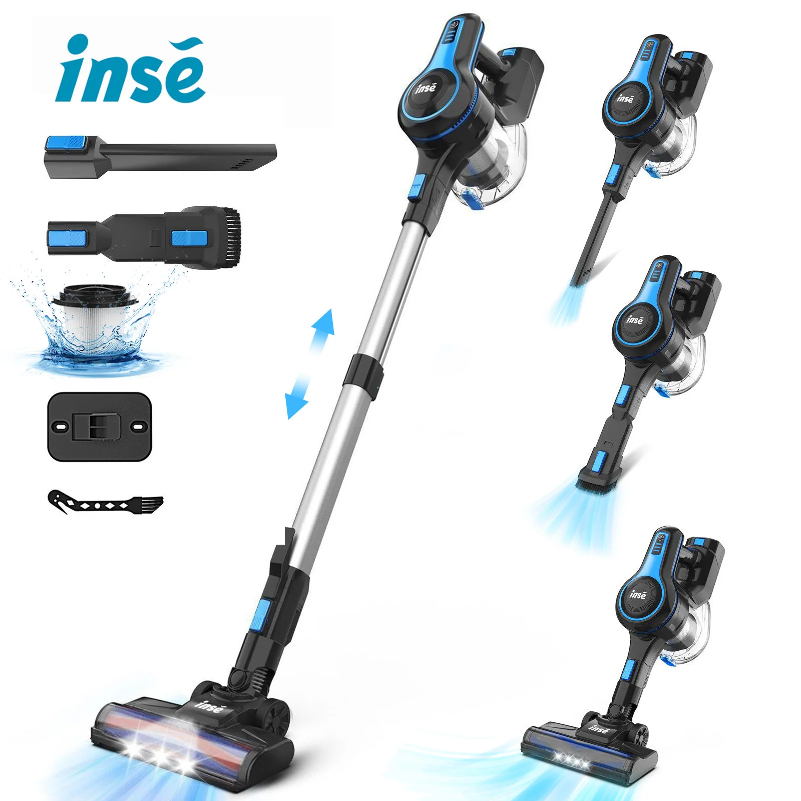 Aspirapolvere senza fili 30KPa, contenitore per la polvere da 1.2 litri, batteria rimovibile, fino a 55 min, 6-in-1, adatto per auto, peli di animali domestici, moquette