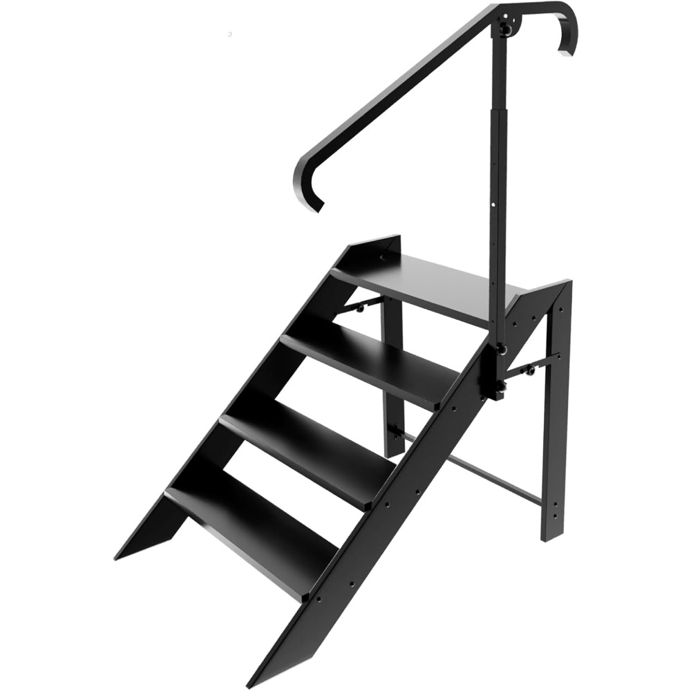 Step Ladder, Foldable Step Stool, 4 Step Folding RV Steps with Handrail, Camper Steps Outdoor, for Reaching High, Travel Trailer