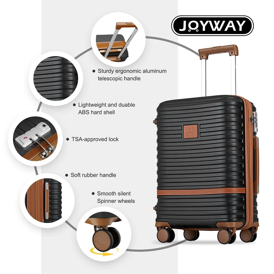 Joyway Handgepäckset, erweiterbarer Koffer mit Spinnerrädern und TSA-Schloss, Hartschale, leicht, langlebig