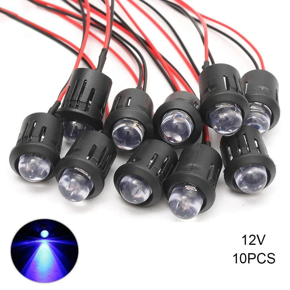 10 개/대 12V 10mm 사전 배선 상수 LED 울트라 브라이트 워터 클리어 전구 케이블 20cm 사전 배선 Led 램프 88 WWO66 액세서리