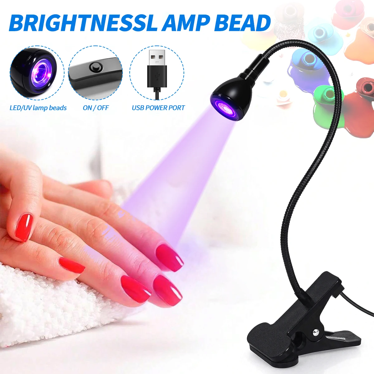 LULAA LED โคมไฟเล็บ 3W เครื่องเป่าเล็บ Gooseneck CLAMP ปรับแบบพกพา UV Light สําหรับเล็บ Curing Light สําหรับ Salon เล็บ DIY