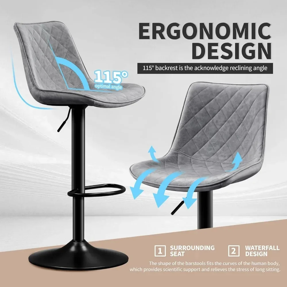 Modern Bar Stool Height Adjustable Scratch-Resistant Leather Bar Chair X-Large Base and Seat Bistro Stool, Heavy Duty Kitchen