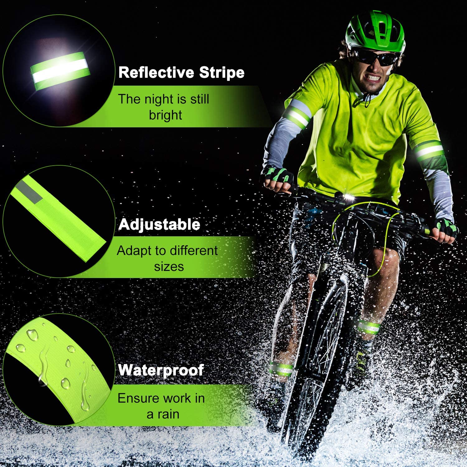 Elastische reflektierende Bänder, Armband, Reflektorband, Armband, Knöchel, Bein, Sicherheitsgurte für Nacht, Radfahren, Laufen, Warnlicht, 1 Stück