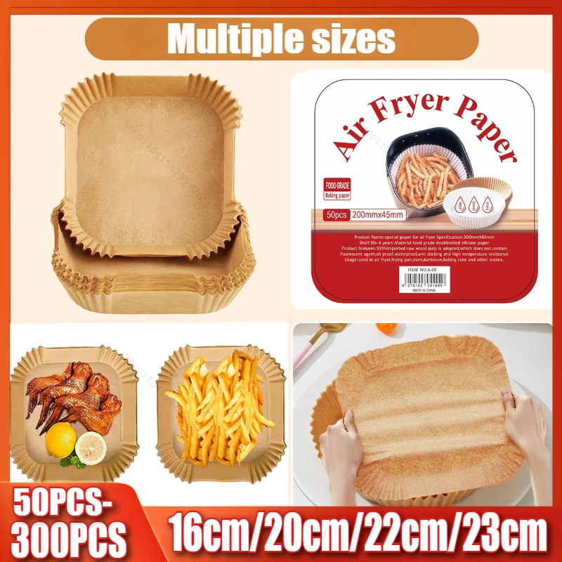 Papel de cozinha para fritadeira a ar, papel descartável, quadrado, redondo, placa de churrasco, tapete antiaderente, forno de cozinha, ferramenta de papel absorvente de óleo