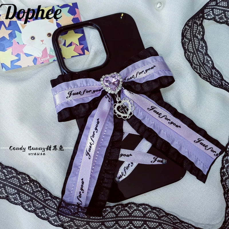 Dophee Original serie Landmine púrpura lazo de diamantes de imitación funda para teléfono móvil IPhone 12 13 14 15 16Promax TPU fundas para teléfono Bestie