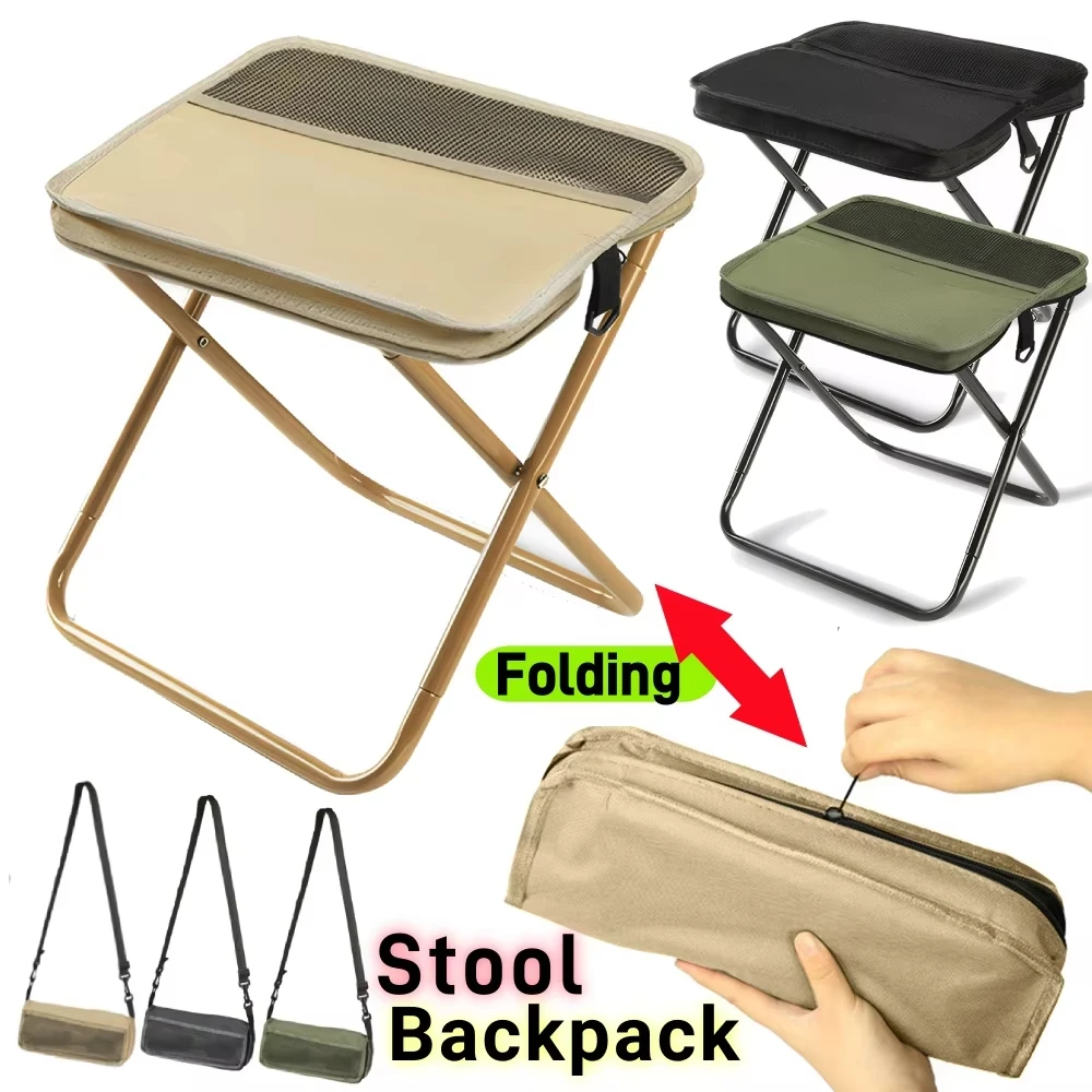 Banqueta dobrável para lazer ao ar livre, camping e caminhadas, viagens de pesca, banco portátil estilo bolsa de ombro conveniente para armazenamento