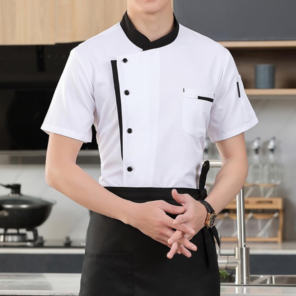 Breathable Chef Suit Hotel Kitchen Chef Uniform Set 3pcs Unisex Stand Collar Apron Hat Shirt for Restaurant Cooking Short Sleeve