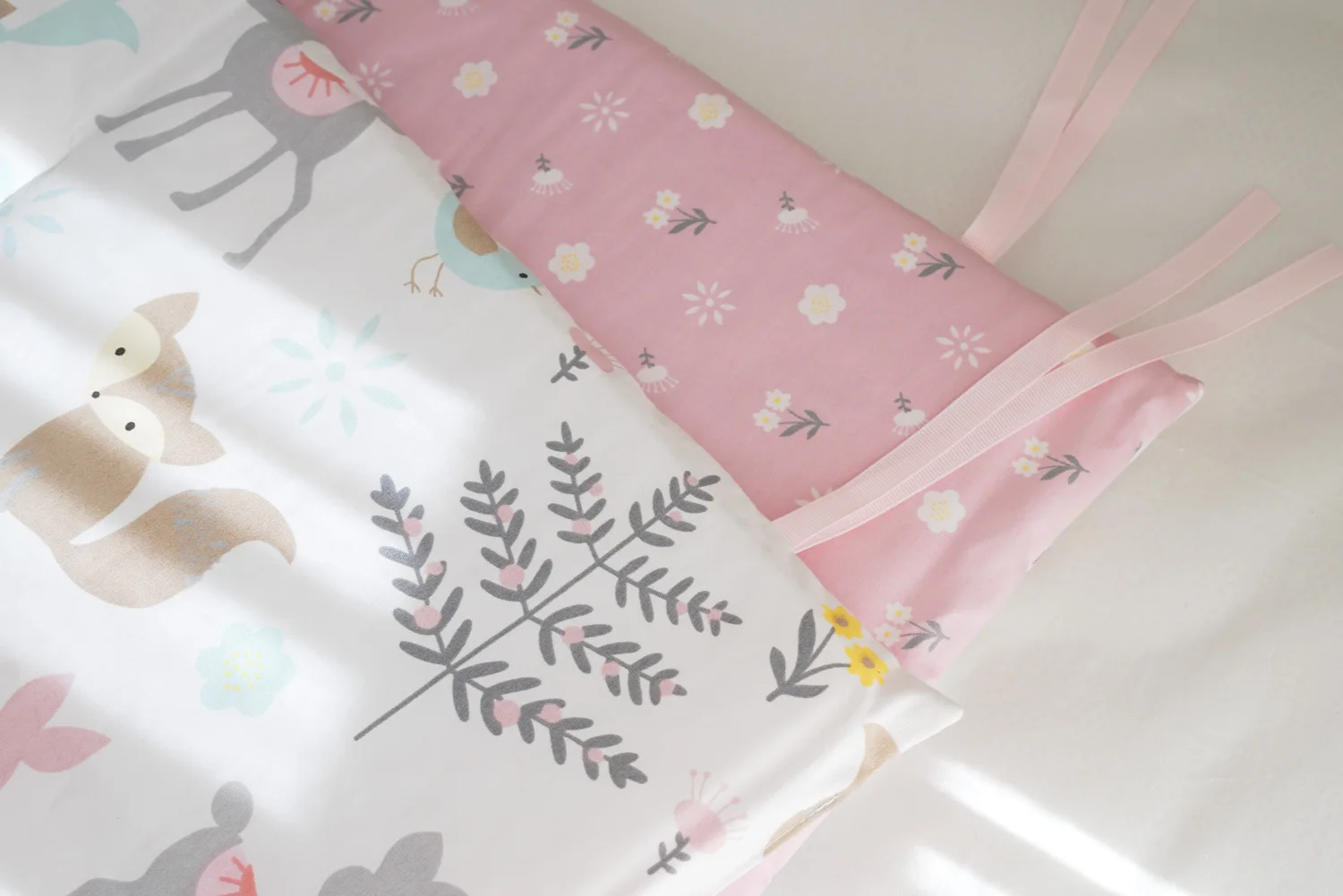 Parachoques para cuna de bebé, Protector anticolisión de algodón, zorro rosa, ropa de cama infantil para niñas, Protector alrededor de cama para cuna