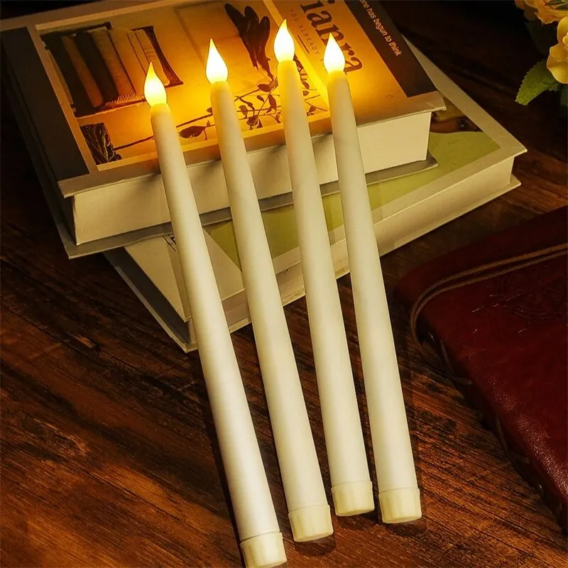 6Pcs LED Flameless Flickering Taper Candles 3D Wick Candles Lamp Wedding Home Decor Battery Operated Electronic Candle Light