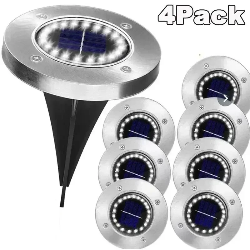 4 pçs luz de disco de energia solar jardim ao ar livre luz subterrânea solar deck luz holofotes enterrado lâmpada led solar