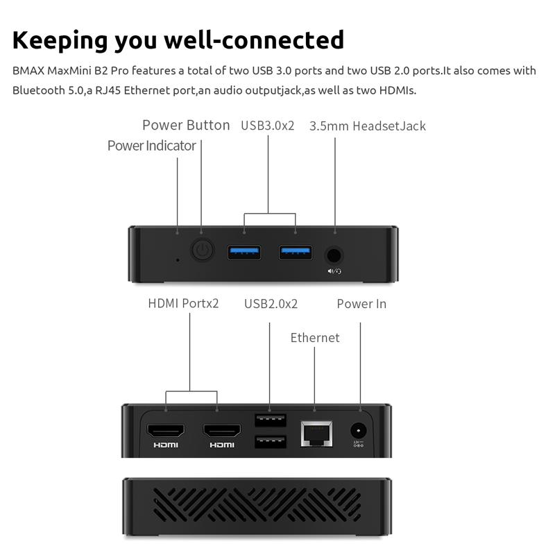 BMAX B2 Pro Mini PC Windows 11 PC All in One HDMI Intel N4000 8 GB RAM 256 GB SSD Intel UHD Grafica 600