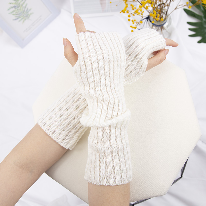 Guantes sin dedos de Anime para mujer, calentadores de brazos, guantes góticos de punto Kawaii Lolita, mangas para muñeca, mitones Harajuku Y2k, accesorios blancos