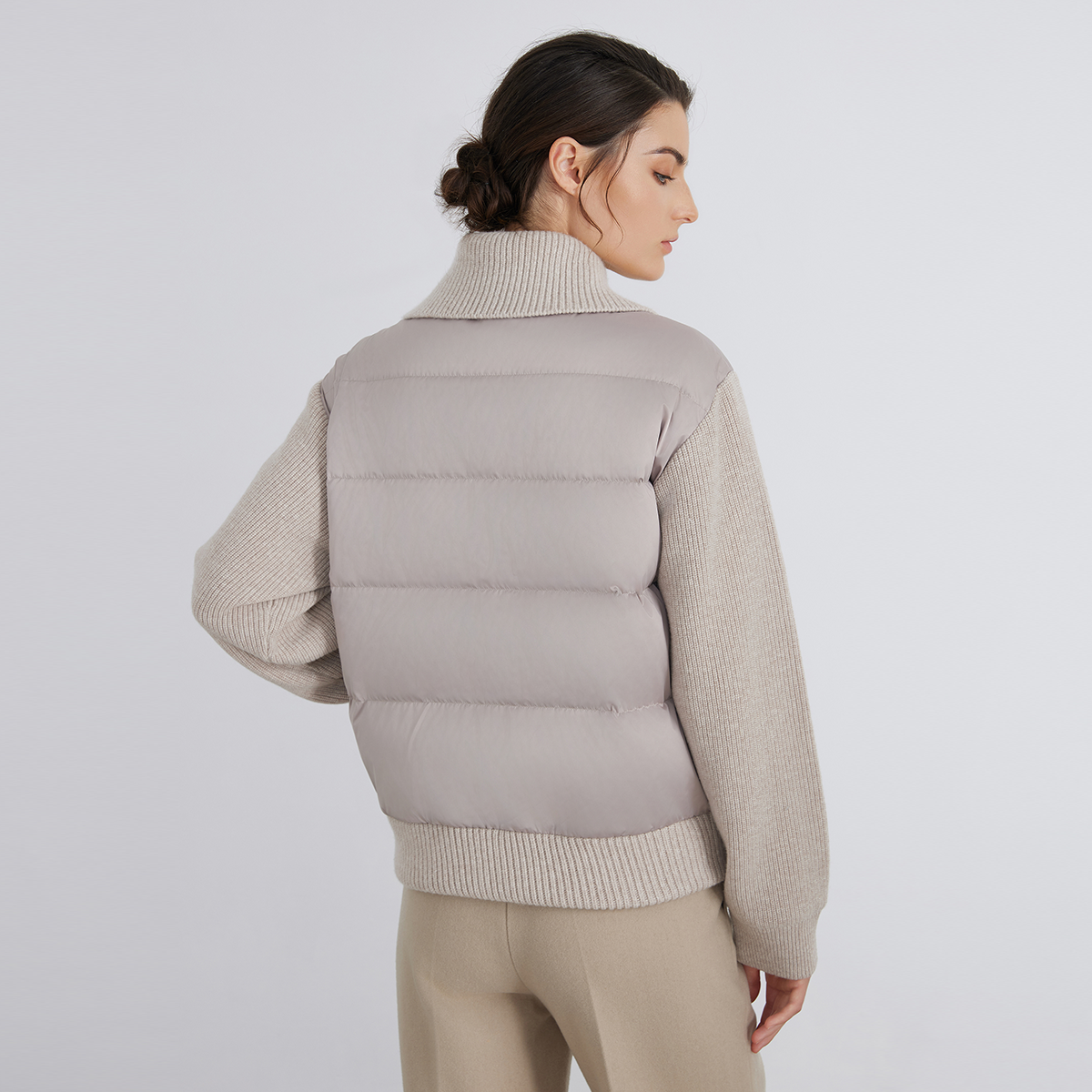 BC930 高級ブランドコートの高品質の女性用ウール100％とホワイトグースダウンのスプライスダウンジャケット