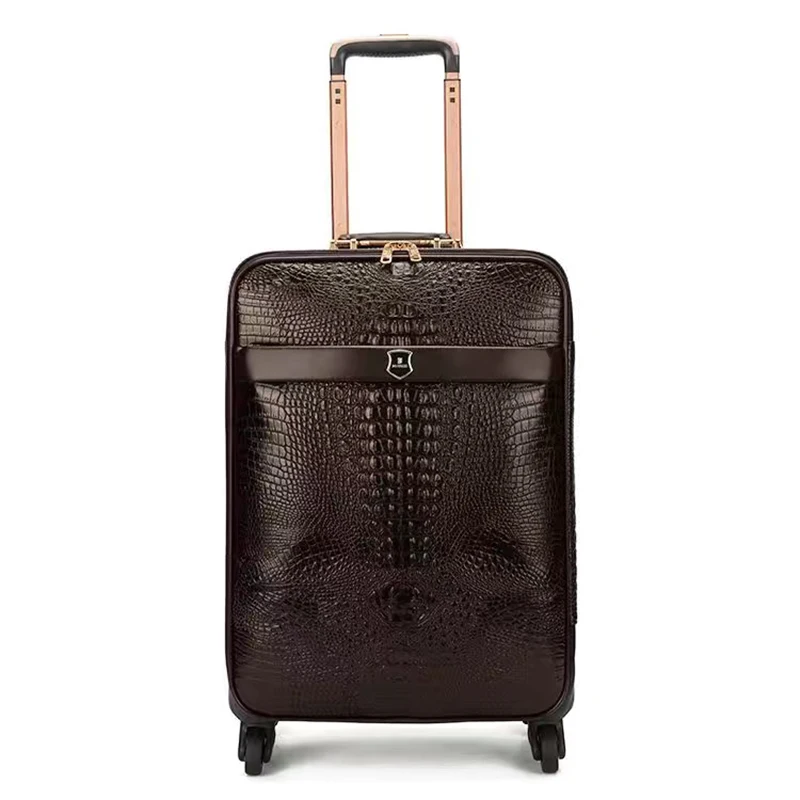 Maleta de viaje de lujo con rueda universal para hombre y mujer, equipaje con diseño de cocodrilo de cuero auténtico, maleta de viaje de lujo de 16/20/24 pulgadas