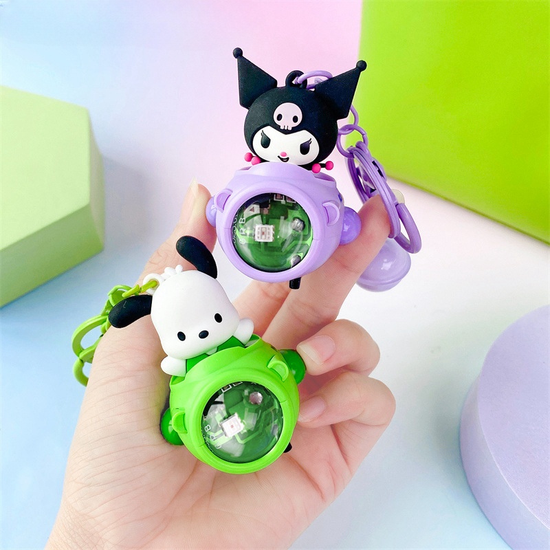 Sanrio Keychain Sunset Light Ship Series Genuine Keychain Kuromi Hello Kitty Cinnamoroll Backpack Pendant Car Keyring Kids Gift
