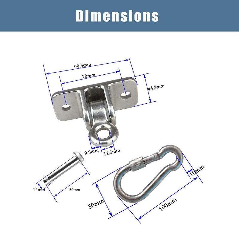 Juego de perchas oscilantes de acero inoxidable 304, juegos de madera para patio de juegos, porche, interior y exterior, ganchos a presión colgantes, 1 Juego